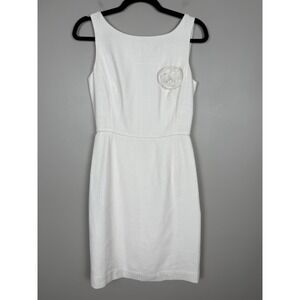 Lilly Pulitzer Ivory Textured Sheath Flower Dress 2 Rosette Detail‎ Linen Blend